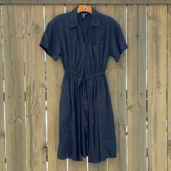 Athleta Black Linen Playa Wrap Dress Size 6 - Picture 4 of 7